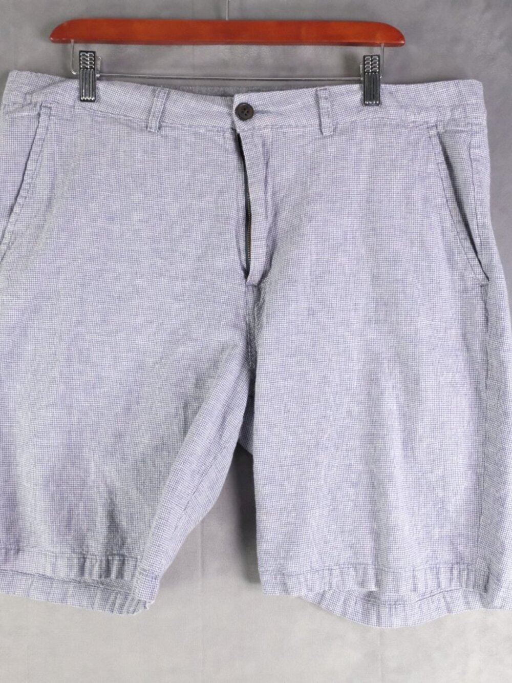 Saks Fifth Avenue Shorts Mens 36 Blue White Houndstooth Linen Cotton Chino 9"